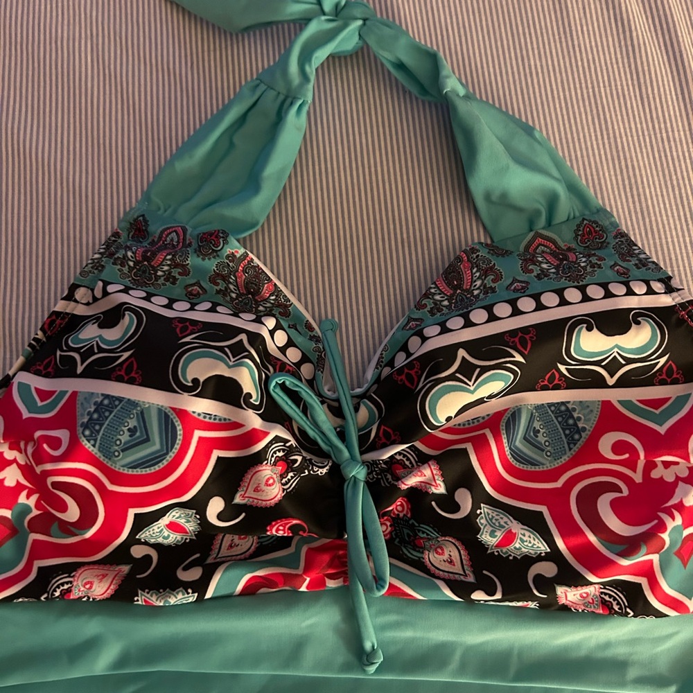 SHEIN Turquoise and Red Paisley Bikini